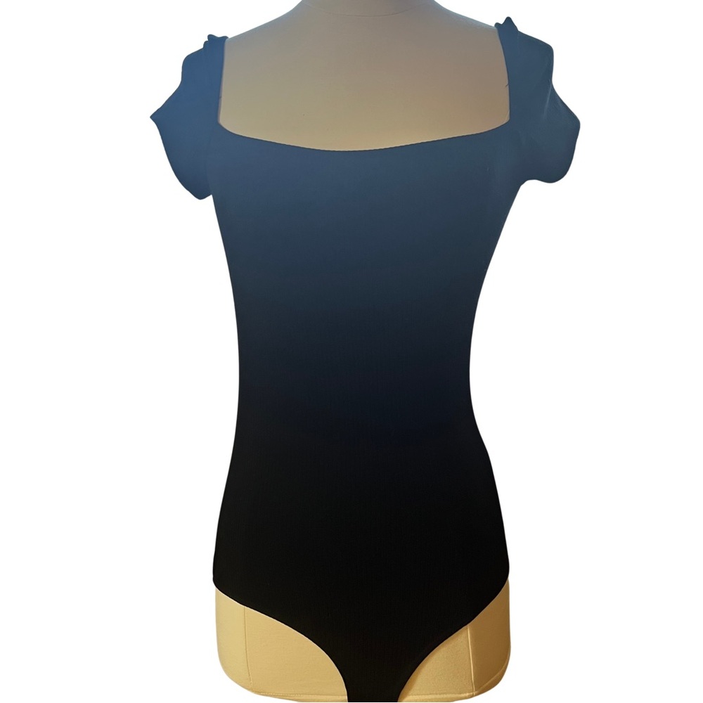 Reformation Black Square Neck Short Sleeve Bodysuit